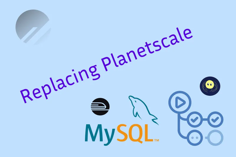 The Planetscale logo fading away. A group of logos: GitHub Actions, MySQL, Atlas, and Railway. Between them, the text "Replacing Planetscale".